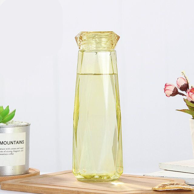Crystal Glass Cup With Lid Diamond Rhombus Design Gift Drinkware