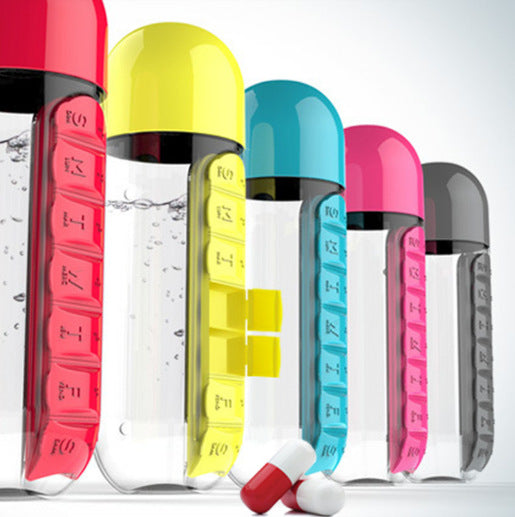 Two In One Water Cup Pill Box 7 Day Organizer Bottle For Outdoor Use
