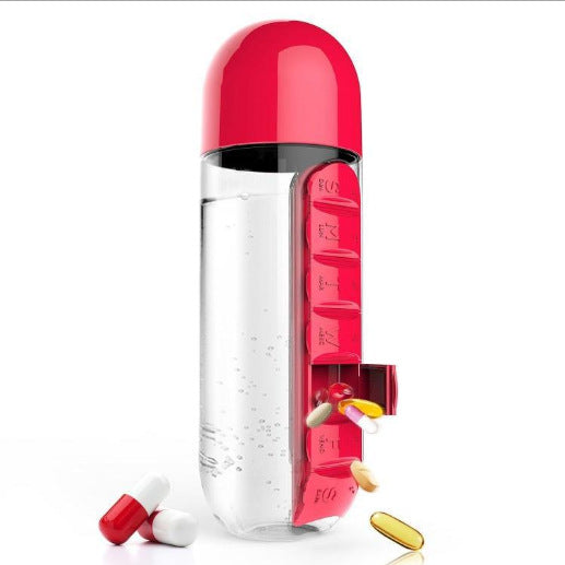 Two In One Water Cup Pill Box 7 Day Organizer Bottle For Outdoor Use