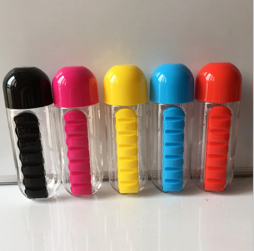 Two In One Water Cup Pill Box 7 Day Organizer Bottle For Outdoor Use