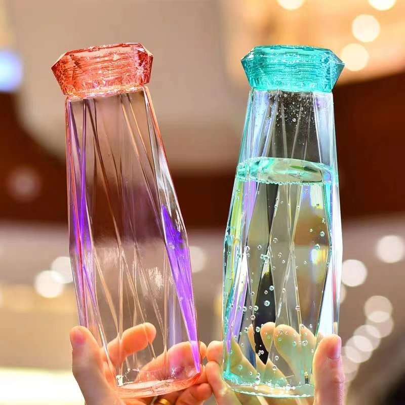 Crystal Glass Cup With Lid Diamond Rhombus Design Gift Drinkware