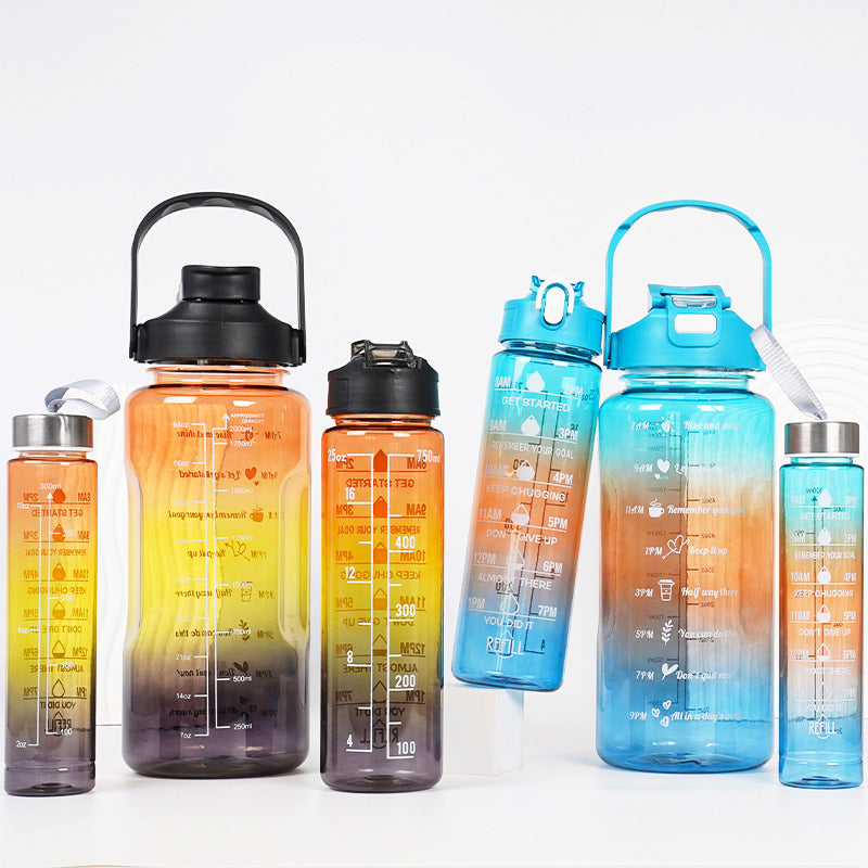 3 In 1 Gradient Color Motivational Water Bottles Set 64 Oz 32 Oz 15 Oz Outdoor