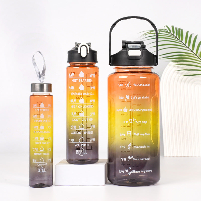 3 In 1 Gradient Color Motivational Water Bottles Set 64 Oz 32 Oz 15 Oz Outdoor