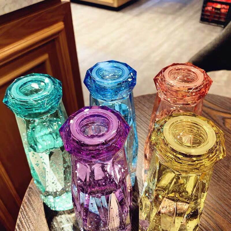 Crystal Glass Cup With Lid Diamond Rhombus Design Gift Drinkware