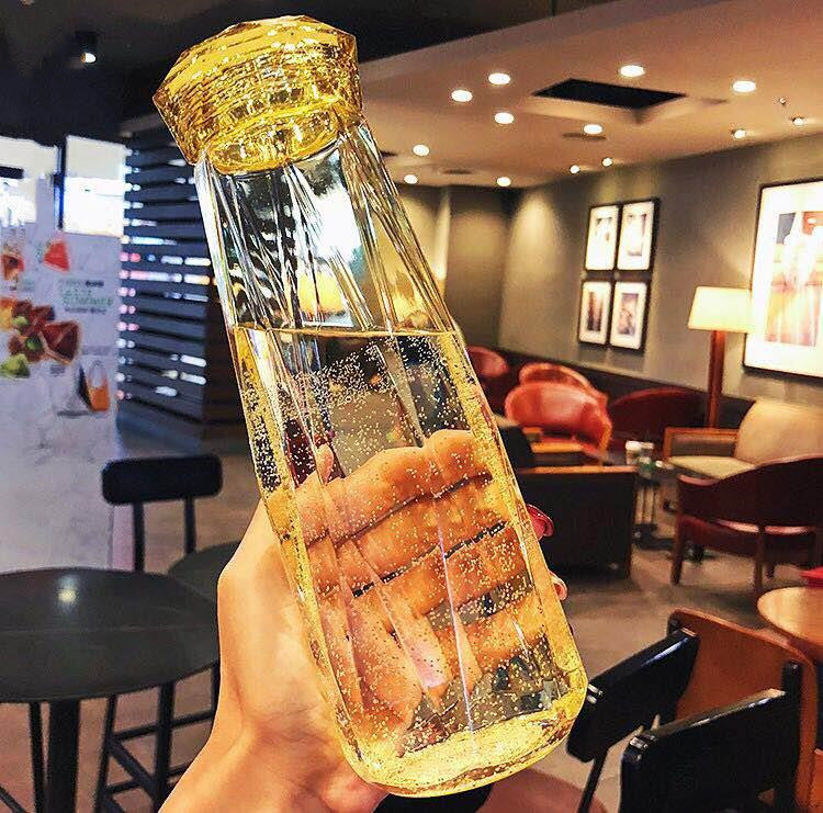 Crystal Glass Cup With Lid Diamond Rhombus Design Gift Drinkware