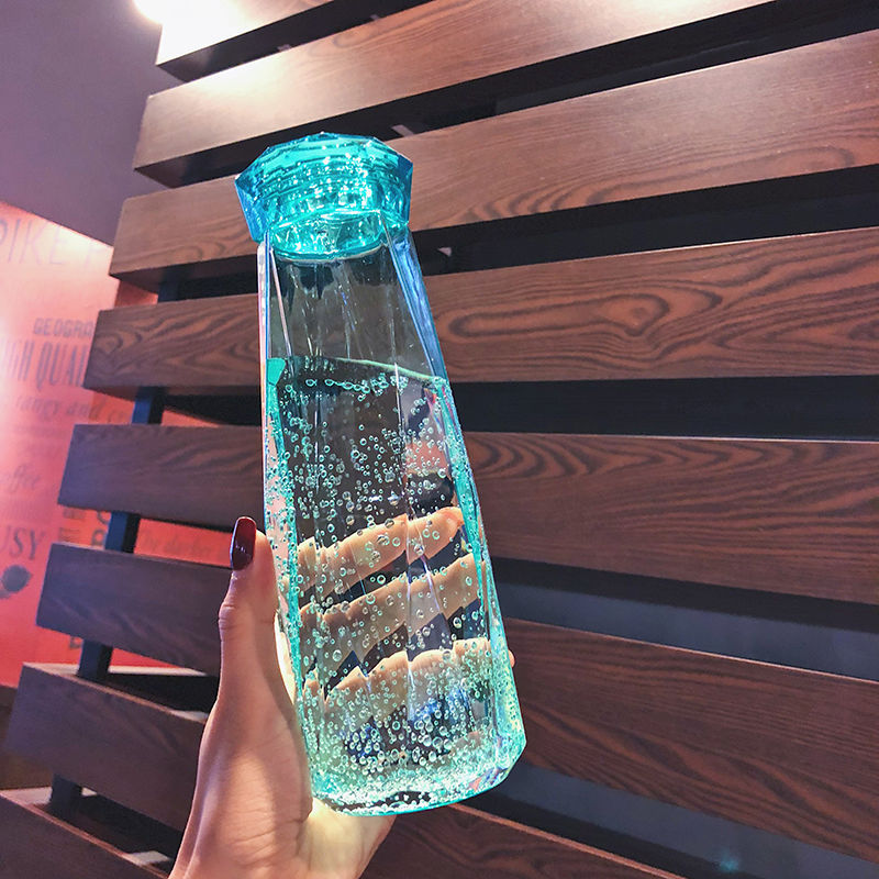 Crystal Glass Cup With Lid Diamond Rhombus Design Gift Drinkware