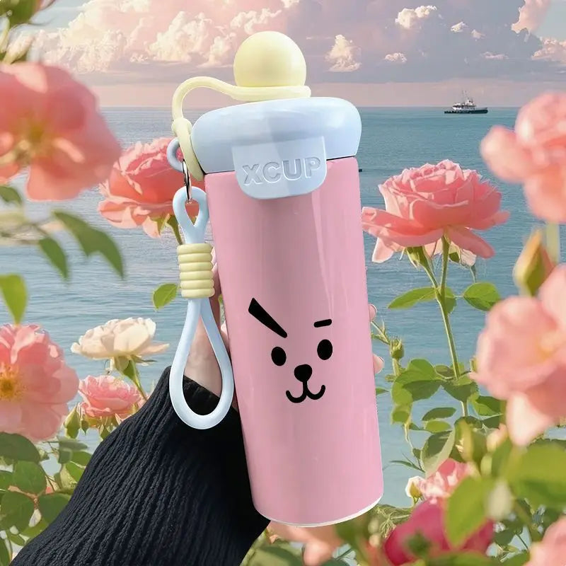 BT21 Cooky Thermos High Color Value Cartoon Animation Printing Large Capacity Portable Cute Floating Ball Straw Double Drink Cup