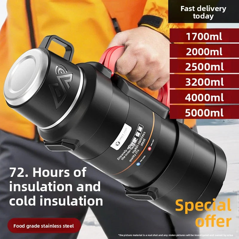 Car Large Thermos -1.7L/2.0L/2.5L Stainless Steel Thermos, Suitable for Travel, Camping  Super Large Vacuum Insulati