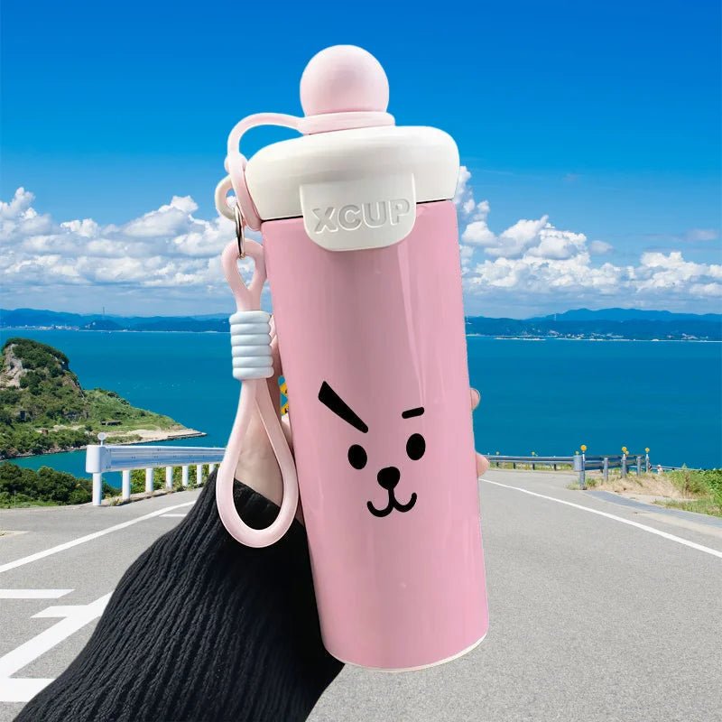 BT21 Cooky Thermos High Color Value Cartoon Animation Printing Large Capacity Portable Cute Floating Ball Straw Double Drink Cup