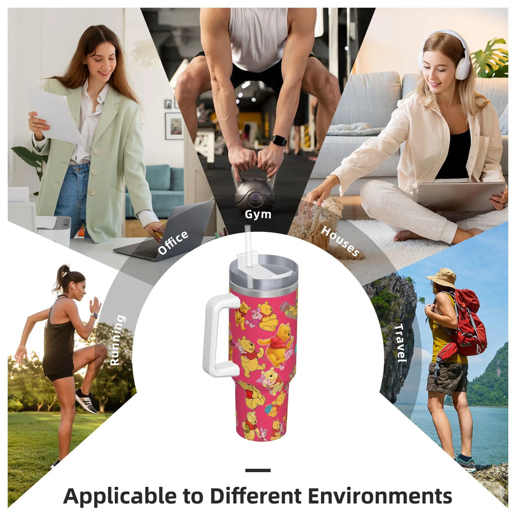 Piglet Tigge Eeyore Winnie Pooh Stainless Steel Tumbler Travelist Mugs Cup Large Thermal Mug Keep Heat Cold Drink Water Bottle