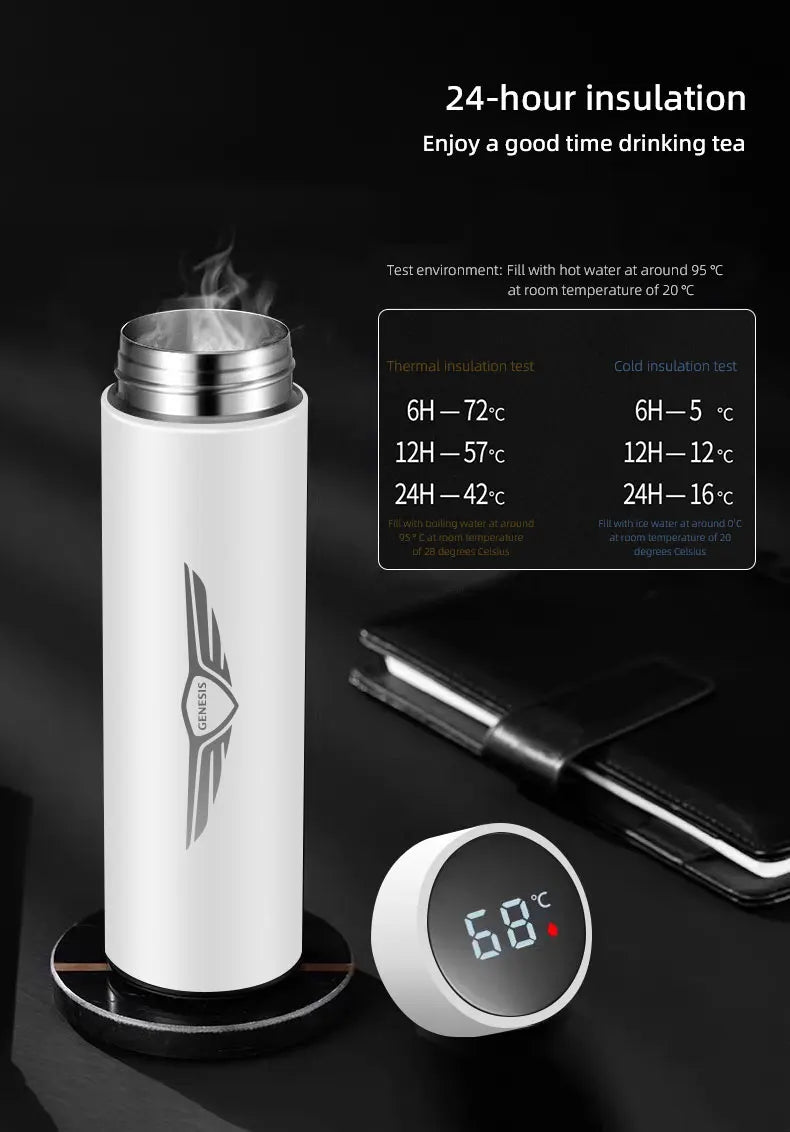 500Ml Thermos Bottle Smart Cup Digital with Temperature Display Genesis Car 304 Stainless Steel Thermos Bottle Long-lasting Heat