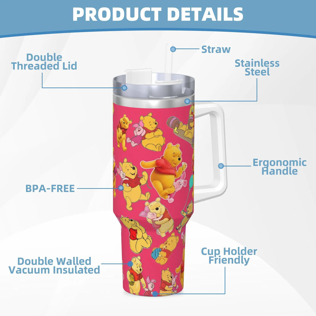 Piglet Tigge Eeyore Winnie Pooh Stainless Steel Tumbler Travelist Mugs Cup Large Thermal Mug Keep Heat Cold Drink Water Bottle