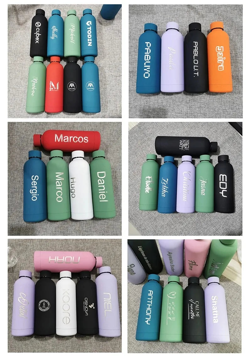 Custom Logo Name Thermos Large Vacuum Flask Stainless Steel Portable Thermos Bottle Outdoor Sports Water Bottle Travel Mug 500ml