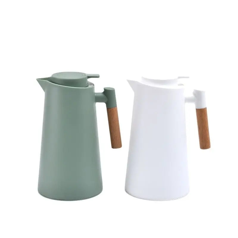 Home Office Thermos 1L Double Wall Hot Water Kettle with Wooden Handle