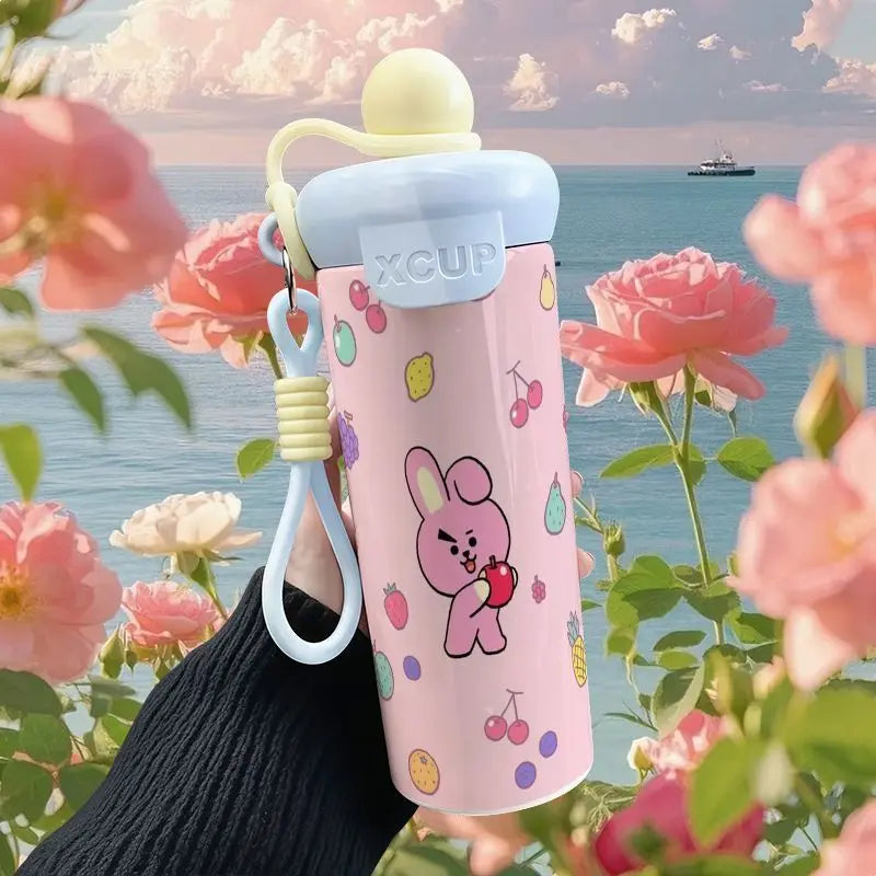 BT21 Cooky Thermos High Color Value Cartoon Animation Printing Large Capacity Portable Cute Floating Ball Straw Double Drink Cup