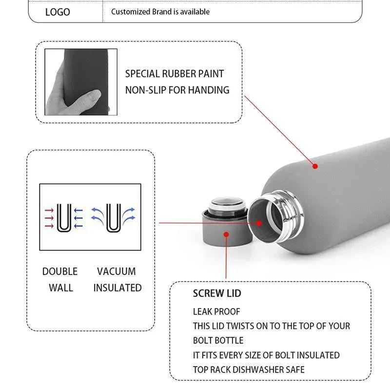 Custom Logo Name Thermos Large Vacuum Flask Stainless Steel Portable Thermos Bottle Outdoor Sports Water Bottle Travel Mug 500ml
