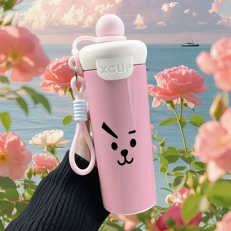 BT21 Cooky Thermos High Color Value Cartoon Animation Printing Large Capacity Portable Cute Floating Ball Straw Double Drink Cup