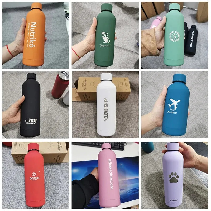 Custom Logo Name Thermos Large Vacuum Flask Stainless Steel Portable Thermos Bottle Outdoor Sports Water Bottle Travel Mug 500ml