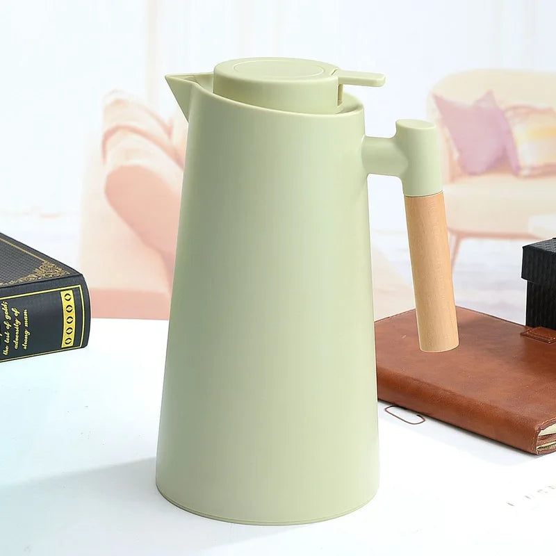 Home Office Thermos 1L Double Wall Hot Water Kettle with Wooden Handle