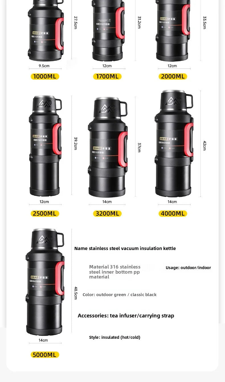 Car Large Thermos -1.7L/2.0L/2.5L Stainless Steel Thermos, Suitable for Travel, Camping  Super Large Vacuum Insulati