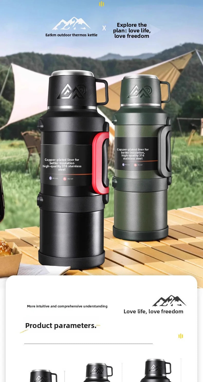 Car Large Thermos -1.7L/2.0L/2.5L Stainless Steel Thermos, Suitable for Travel, Camping  Super Large Vacuum Insulati