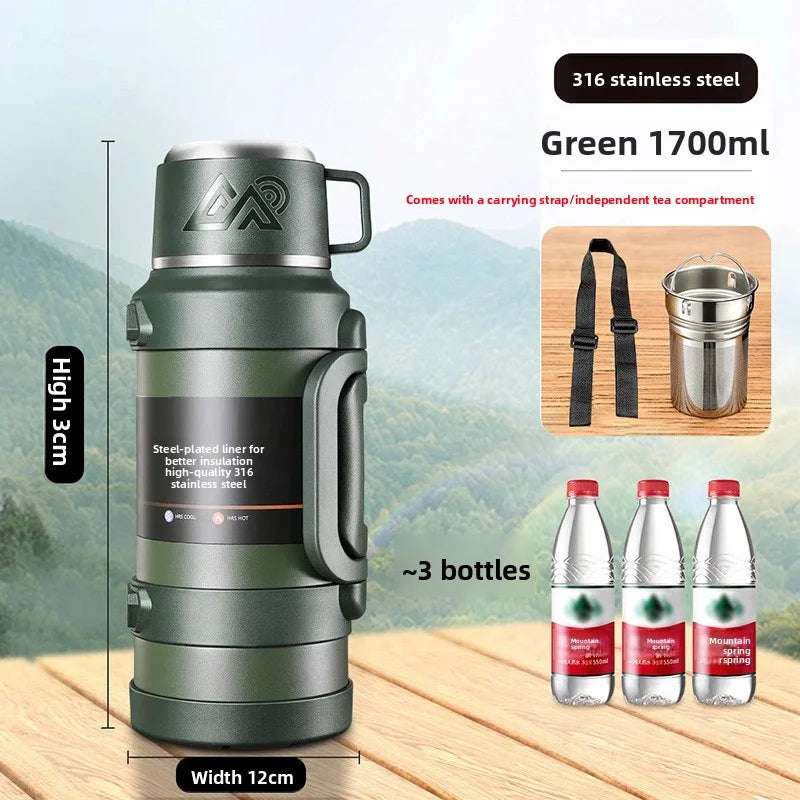 Car Large Thermos -1.7L/2.0L/2.5L Stainless Steel Thermos, Suitable for Travel, Camping  Super Large Vacuum Insulati