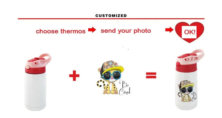 350ML Children Kids Thermos DIY LOGO customize Photo Name Colorful Printing Full Around Bottle Creative Gift School Kindergarten