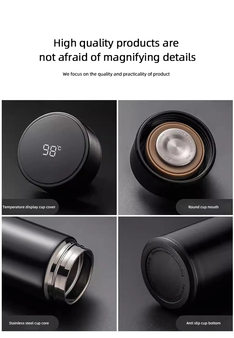 500Ml Thermos Bottle Smart Cup Digital with Temperature Display Genesis Car 304 Stainless Steel Thermos Bottle Long-lasting Heat