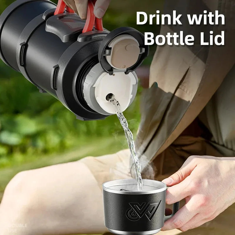 Stainless Steel Thermos Bottle with Handle Outdoor Portable Large Capacity Thermal Water Bottle ,Keep Hot and Cold for 72H