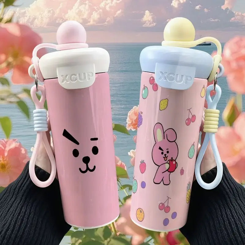 BT21 Cooky Thermos High Color Value Cartoon Animation Printing Large Capacity Portable Cute Floating Ball Straw Double Drink Cup