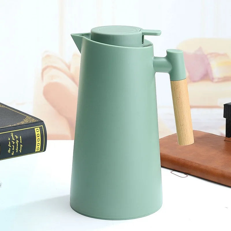 Home Office Thermos 1L Double Wall Hot Water Kettle with Wooden Handle