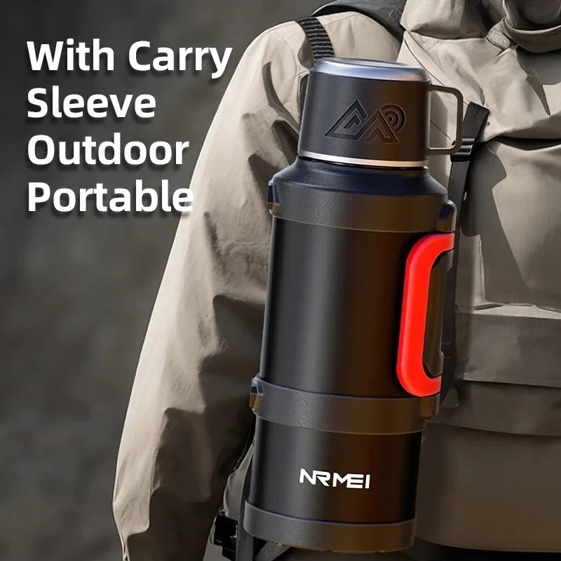 Stainless Steel Thermos Bottle with Handle Outdoor Portable Large Capacity Thermal Water Bottle ,Keep Hot and Cold for 72H