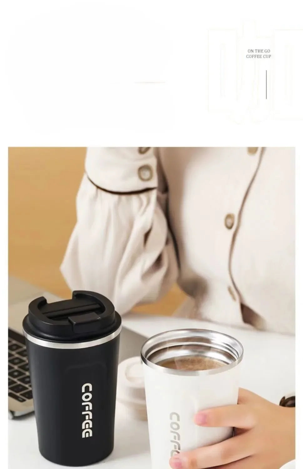 Thermo Cafe Coffee Mug Car Thermos Mug 380/510ML Leak_Proof Travel Thermo Cup for Tea Water Coffee Double Stainless Steel