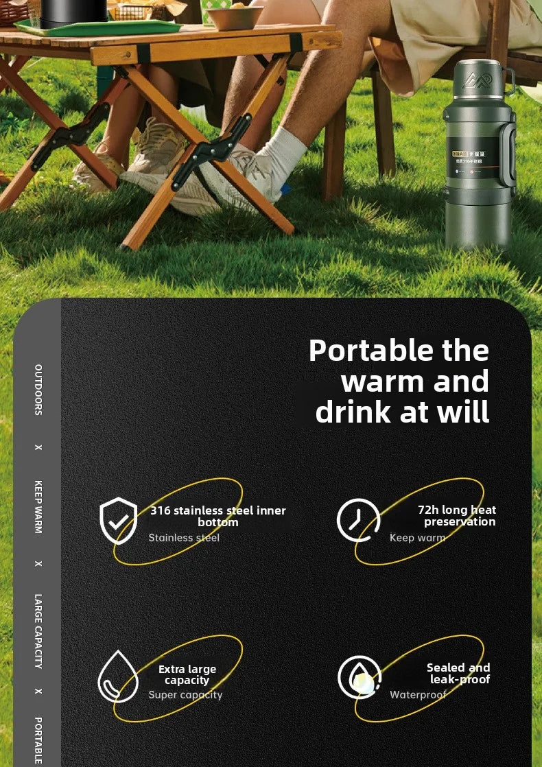Car Large Thermos -1.7L/2.0L/2.5L Stainless Steel Thermos, Suitable for Travel, Camping  Super Large Vacuum Insulati