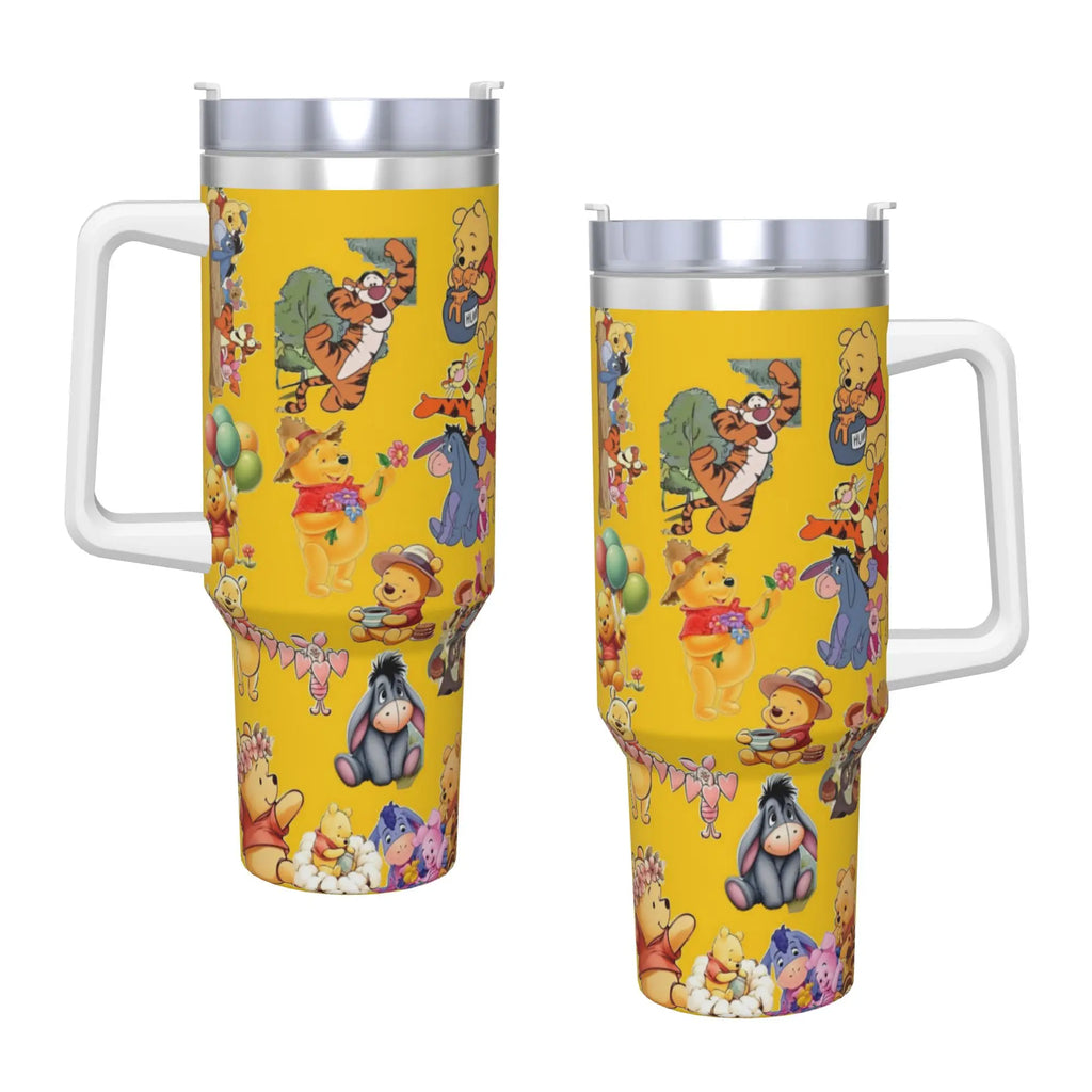 Stainless Steel Tumbler Winnie Pooh Cute Car Mugs With Straws Cold Drink Water Bottle Portable Large Capacity Coffee Mug