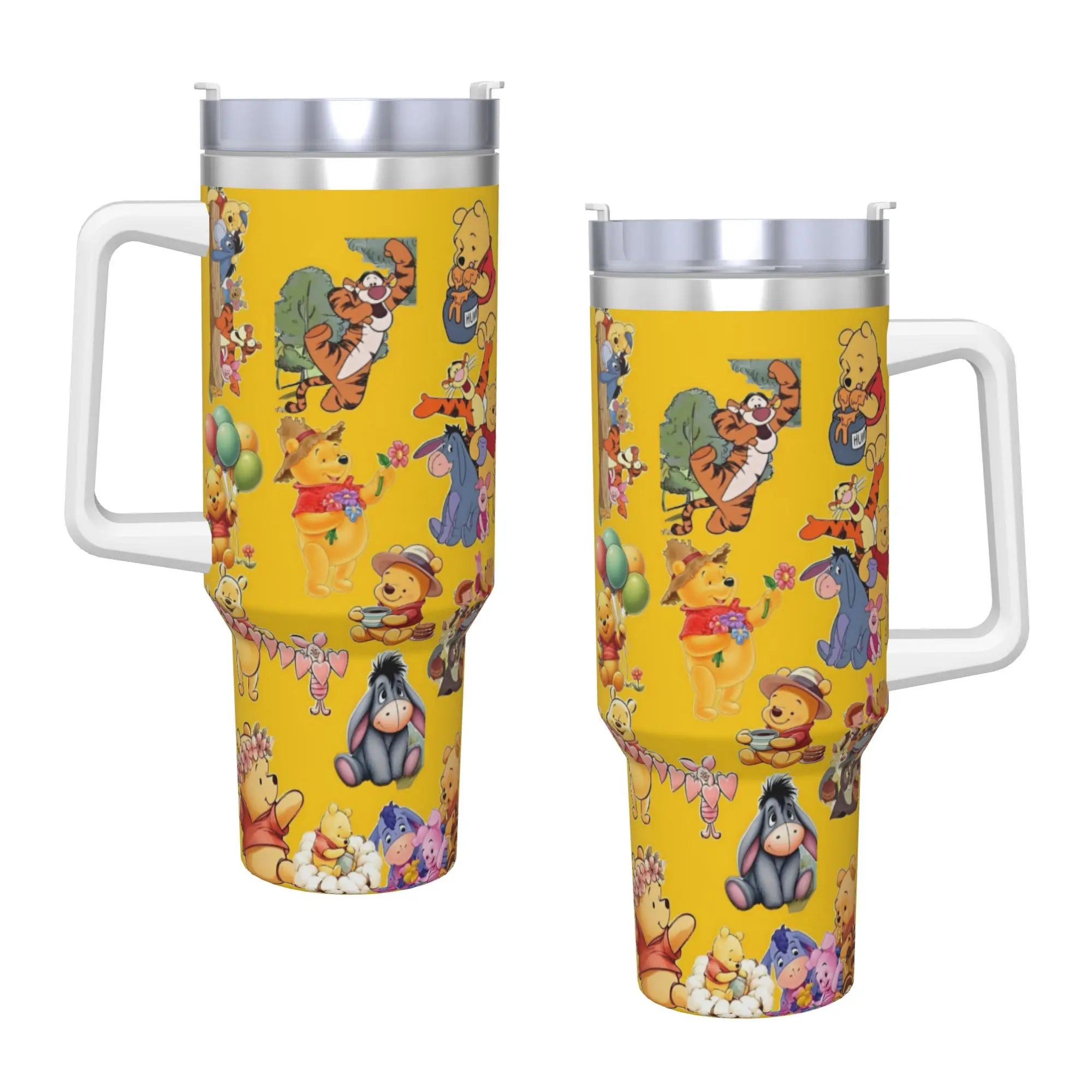 Stainless Steel Tumbler Winnie Pooh Cute Car Mugs With Straws Cold Drink Water Bottle Portable Large Capacity Coffee Mug