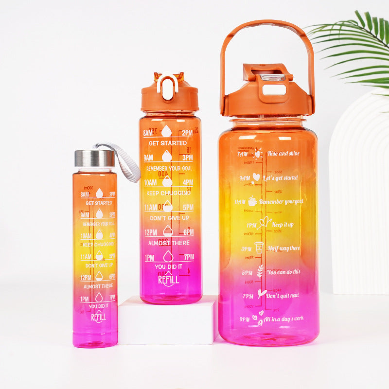 3 In 1 Gradient Color Motivational Water Bottles Set 64 Oz 32 Oz 15 Oz Outdoor
