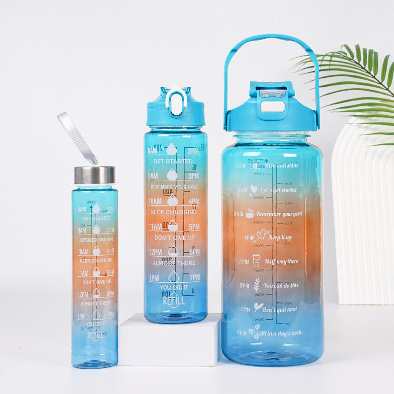 3 In 1 Gradient Color Motivational Water Bottles Set 64 Oz 32 Oz 15 Oz Outdoor