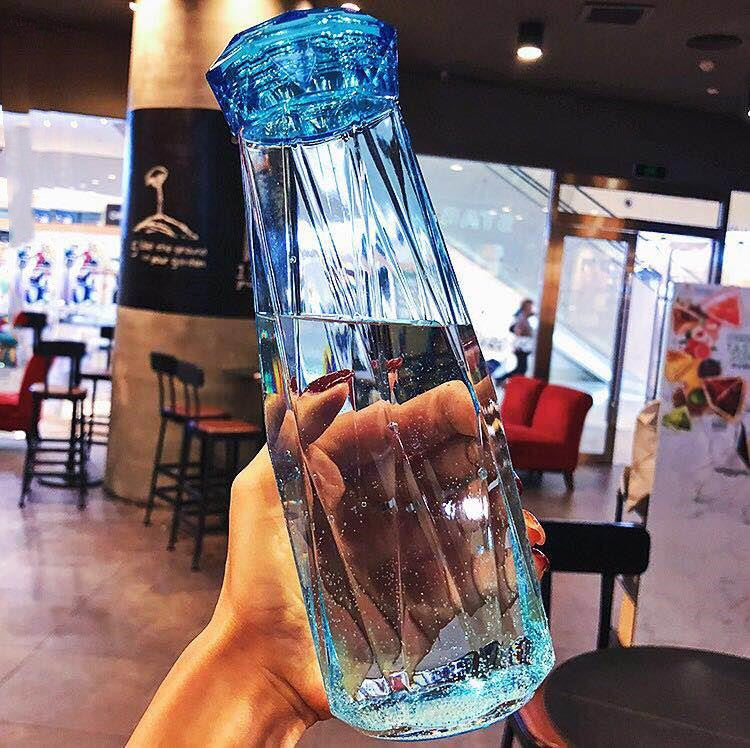 Crystal Glass Cup With Lid Diamond Rhombus Design Gift Drinkware